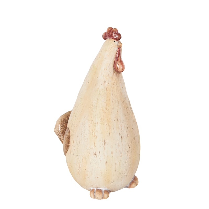 Magnesium Oxide Rooster Standing Garden Sculpture with Red Accents - Cream - Roche River Decor