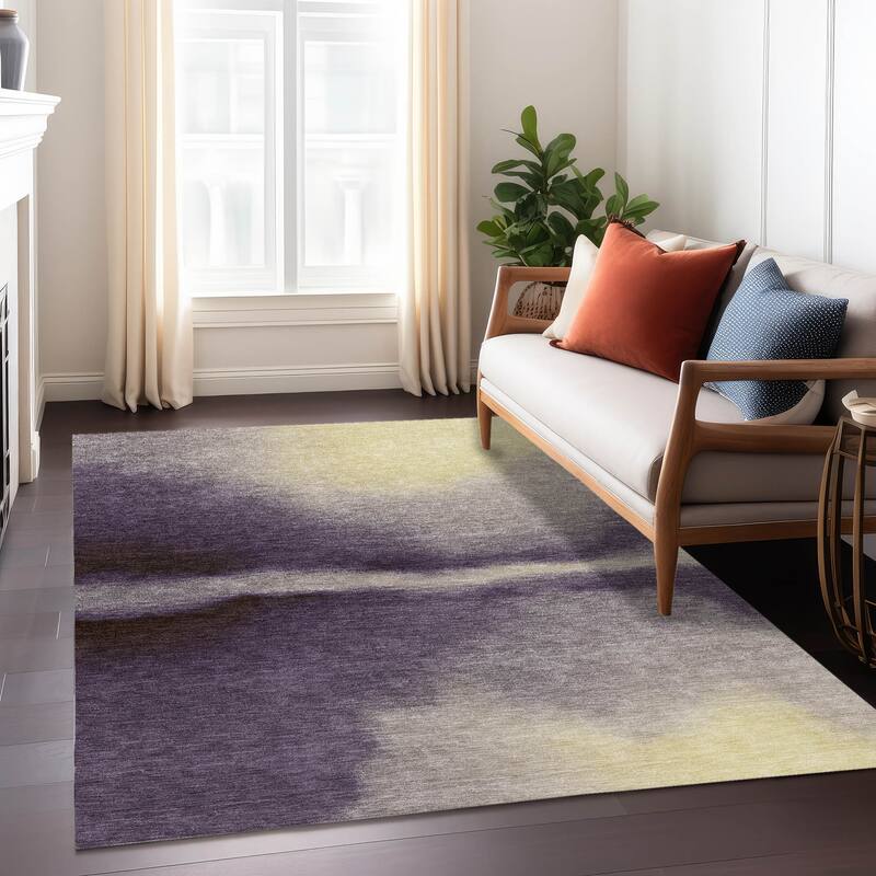 Machine Washable Indoor/ Outdoor Modern Landscape Chantille Rug