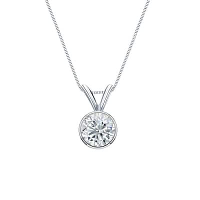 Auriya 14-karat Gold 0.50ctw Round Solitaire Lab Grown Diamond Necklace Bezel (H-I VS) - 0.5