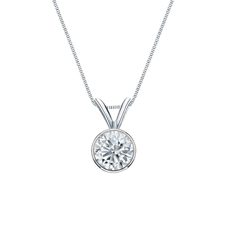 Auriya 18-karat Gold 0.50ctw Round Solitaire Lab Grown Diamond Necklace Bezel (H-I VS) - 0.5