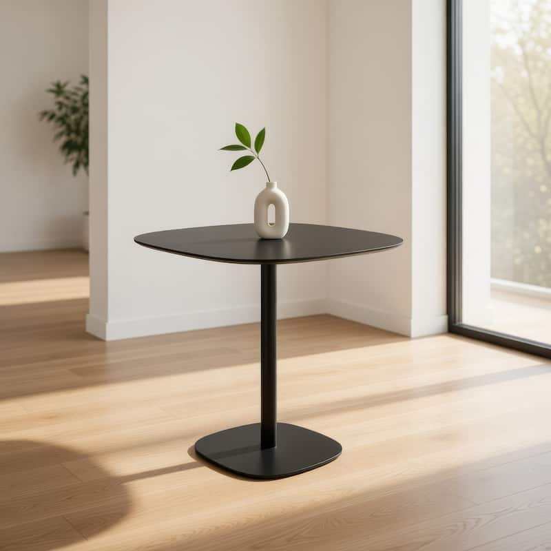 Liki 28 Inch Bistro Dining Table, Round Top and Base, Modern Black Metal