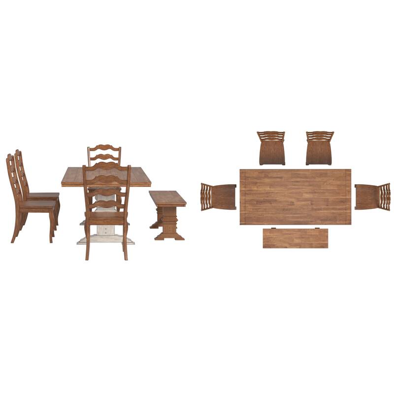 Ronda 78" Rectangular Solid Wood Top Dining Set with French Ladder Back Chairs