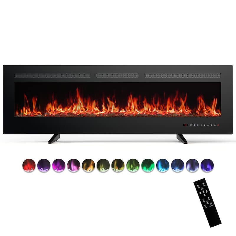Electric Fireplace Recessed and Wall Mounted Fire Places with Remote Control, Touch Screen - 60 inch