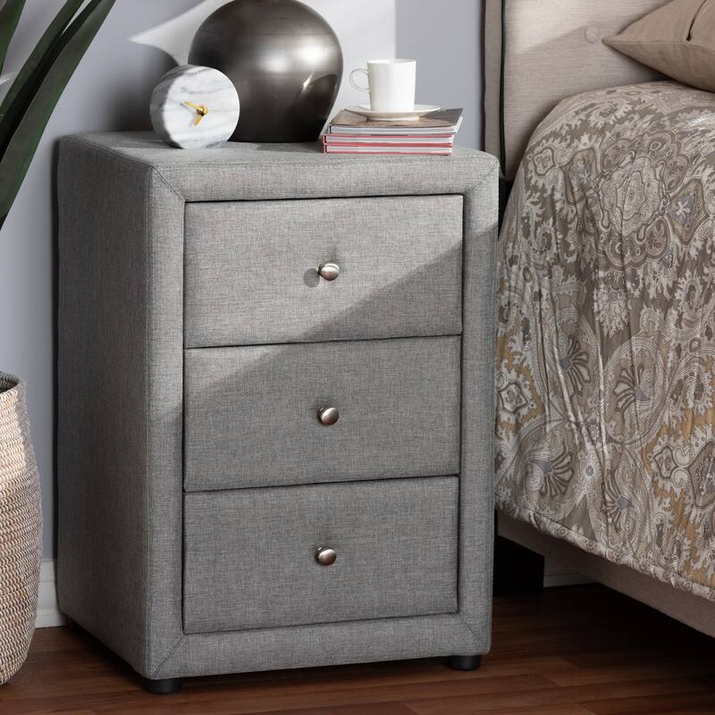 Coastal Cool Nightstand - 3 Drawer Bedside Table, Fabric Upholstered Storage Cabinet, Living Room Furniture