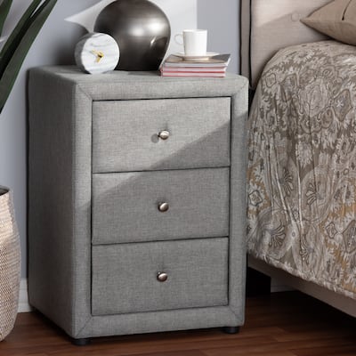 Coastal Cool Nightstand - 3 Drawer Bedside Table, Fabric Upholstered Storage Cabinet, Living Room Furniture