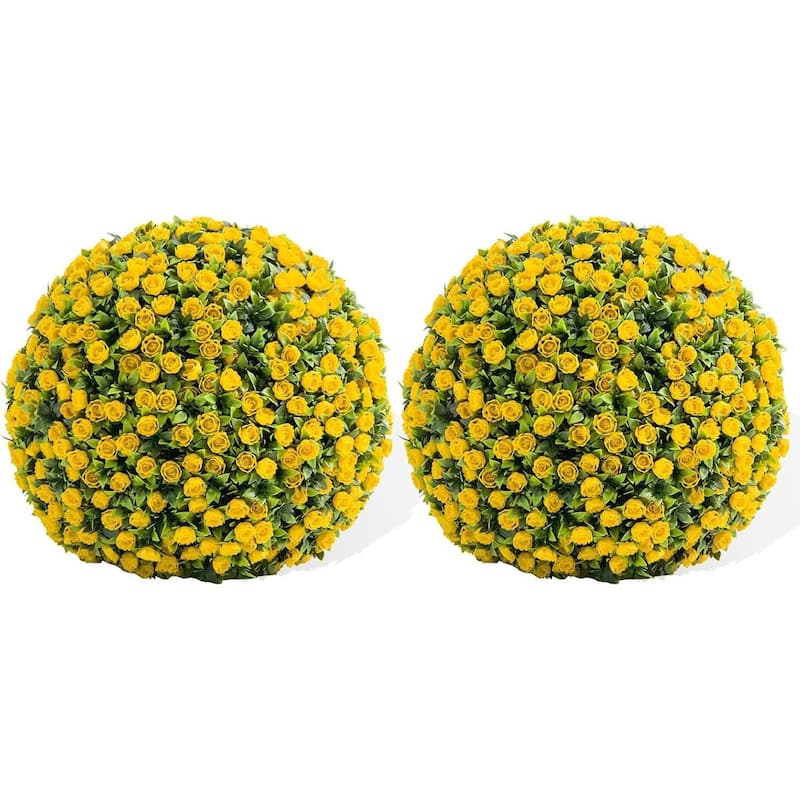 2PCS 15" Artificial Flower Topiary Decorative Balls for Home Decor - 15.7 inch - Yellow