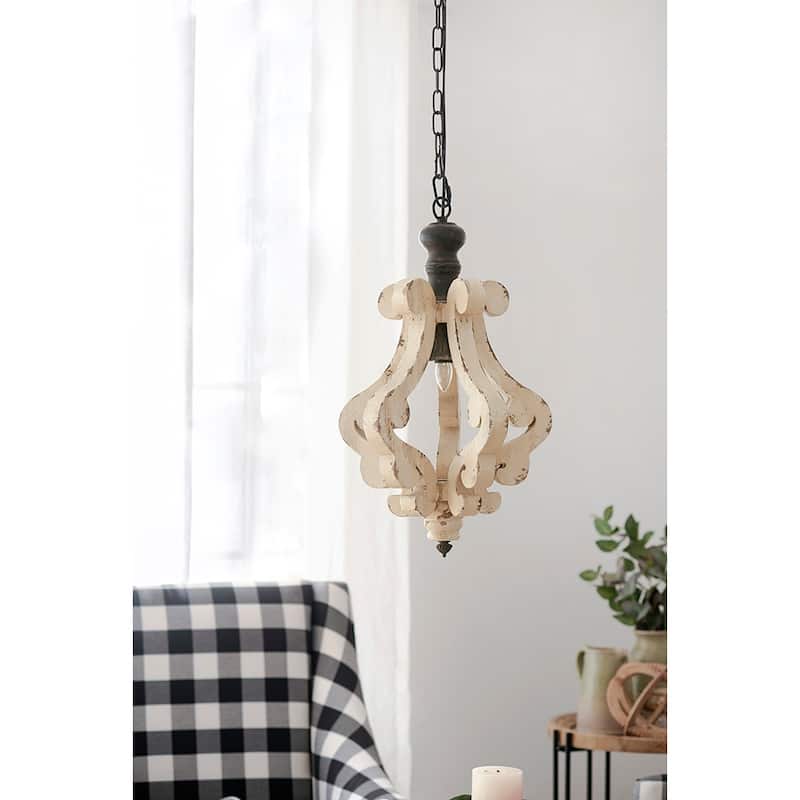 Farmhouse Chandeliar, Distressed White Pendant French Country Wood Chandelier for Living Room Foyer, Bulb Not Included - Blue