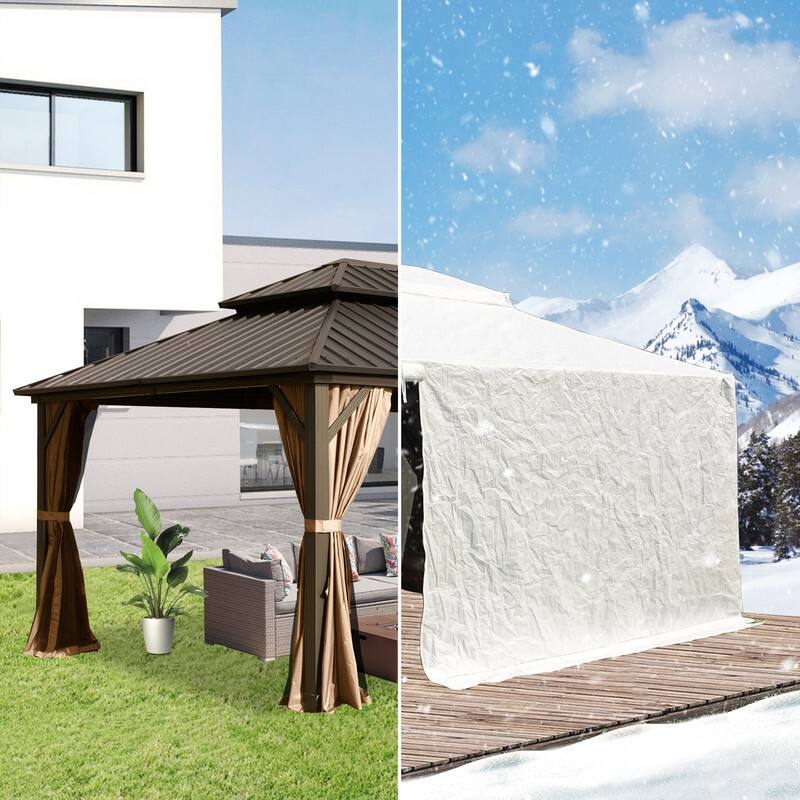 Domi 8' x 8' Universal Winter Gazebo Cover, All Season Waterproof Enclosed Cover with Sidewalls & Ventilated Mesh Windows, White