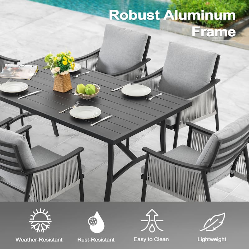 7-Piece Aluminum and Textilene Rope Patio Dining Set with Umbrella Hole