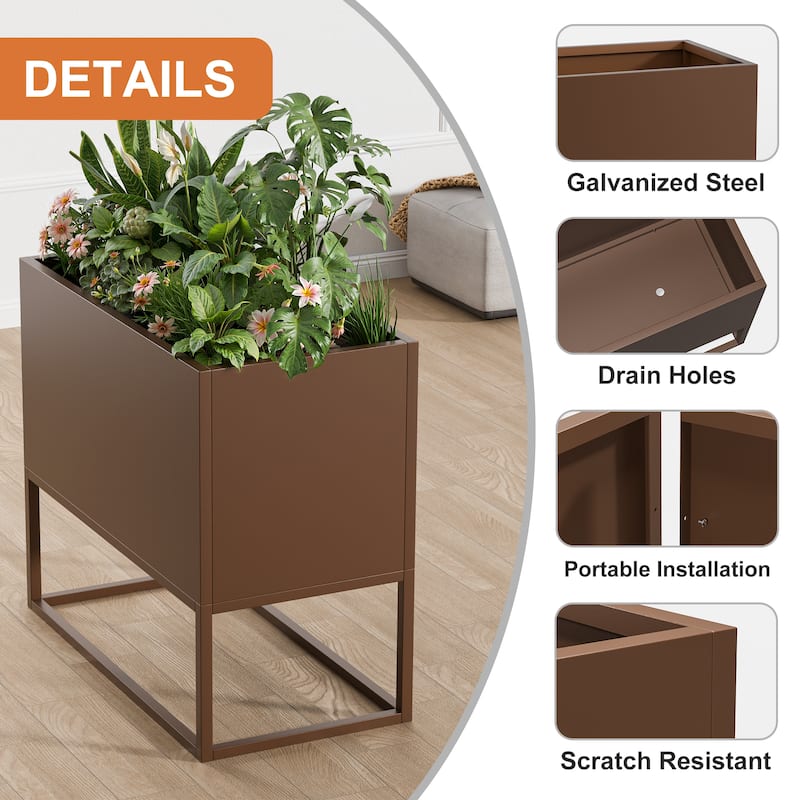 36*18*18 inch Large Metal Rectangular Planter with Shelves and Drainage Holes for Indoor/Outdoor Use, Perfect