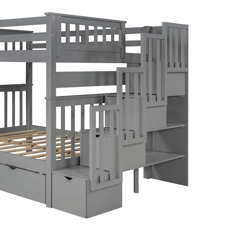 Bunk Bed with Shelves and 6 Storage Drawers