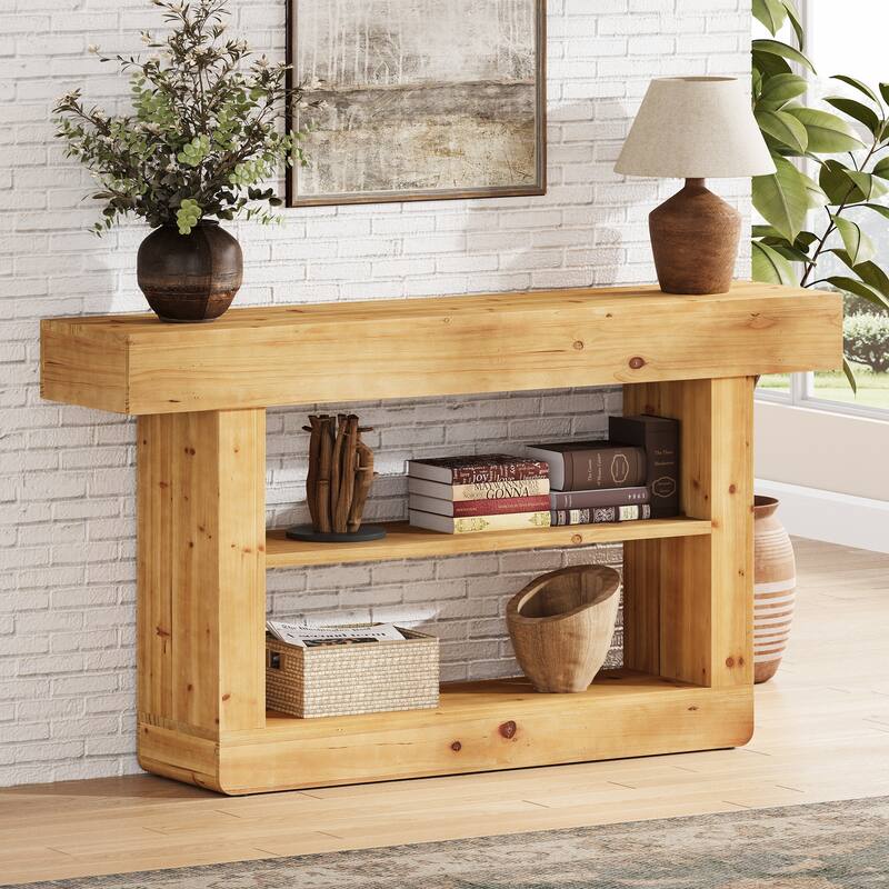 63'' 3-Tier Solid Wood Console Table for Entryway Living Room Hallway