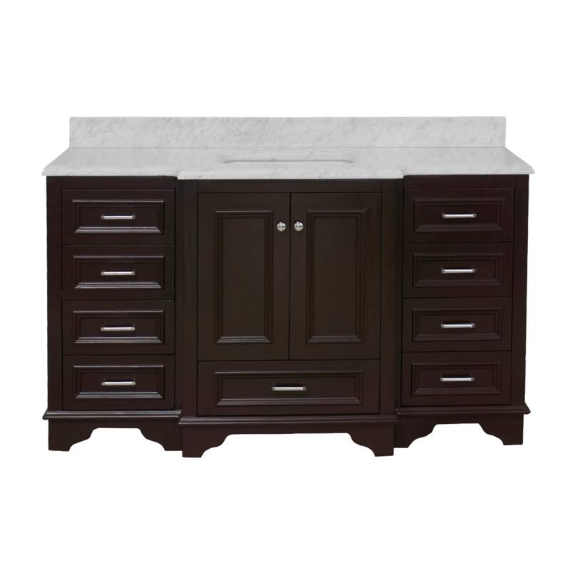 KitchenBathCollection Nantucket 60" Single Bathroom Vanity with Carrara Marble Top
