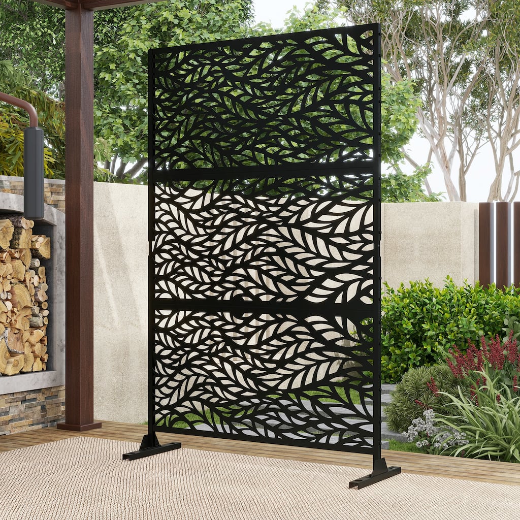75'' x 47'' Privacy Metal Screen Fence Panel Leaf Blade Pattern