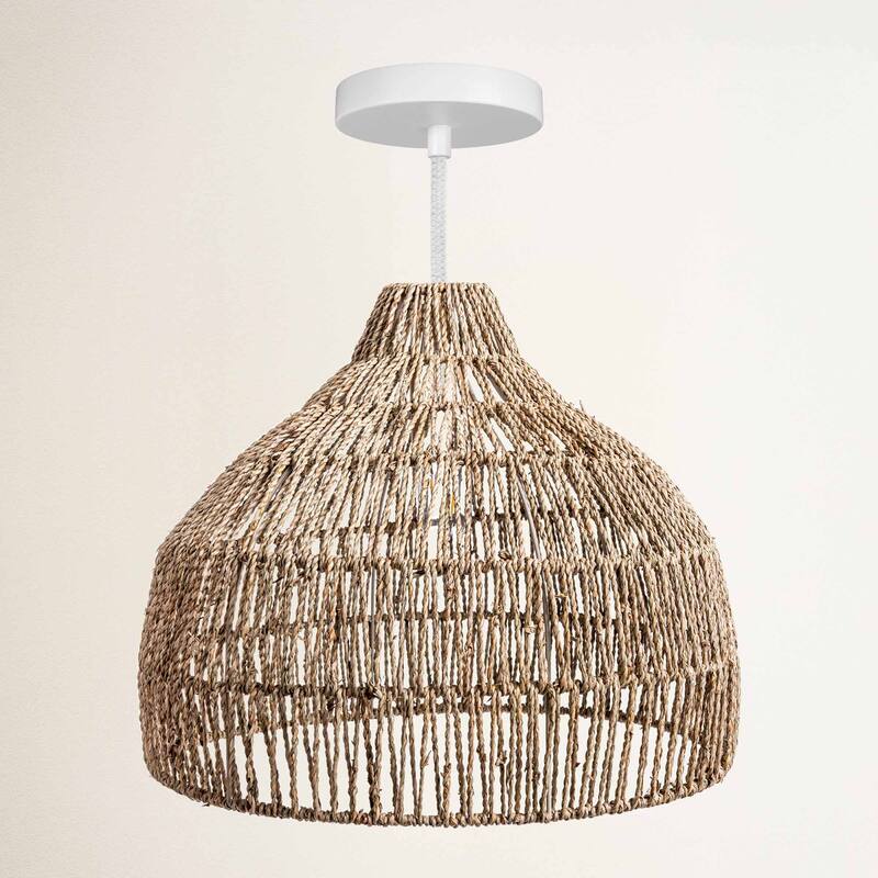 Dreamy Palm Fibers Pendant Light - Natural Dome 1-Light Handwoven Rattan Hanging Light For Modern, Boho, Farmhouse Room Decor - 14" - 48" White Hardwire