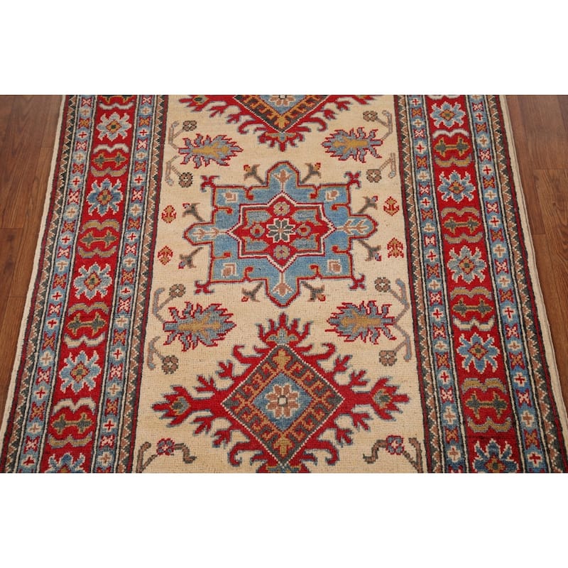 Traditional Kazak Oriental Foyer Rug Handmade Beige Wool Carpet - 3'3" x 4'11"
