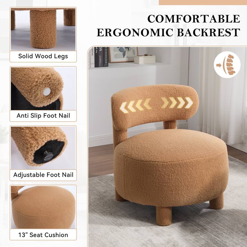 Fabric Armless Accent Chair with Curved Backrest & Solid Wood Legs