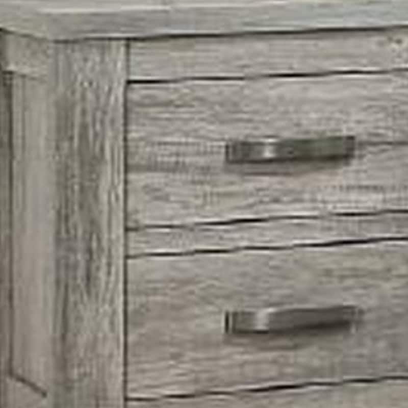 Wooden Nightstand with Two Drawers and Metal Bar Handles, Grey
