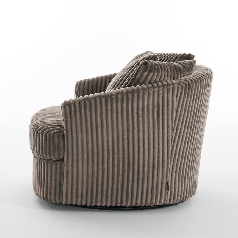 2 Set Oversized 43" W Plush Corduroy Swivel Barrel Chair with Pillows