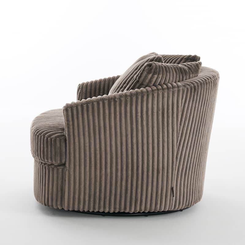 Oversized 43" W Plush Corduroy Recessed Arm Swivel Barrel Chair
