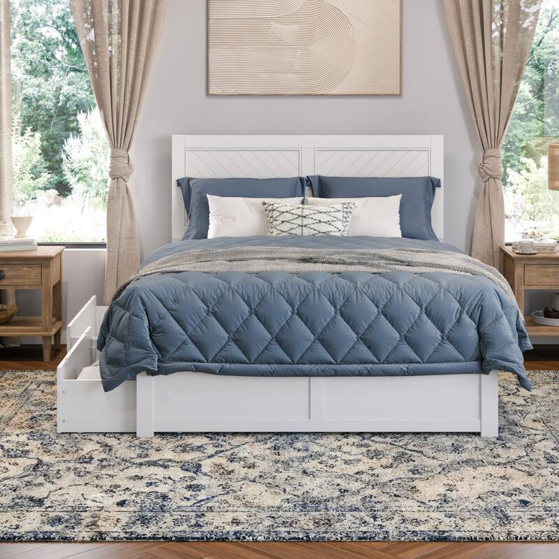 AFI Canyon Full Platform Bed with Footboard & Storage Drawers in White