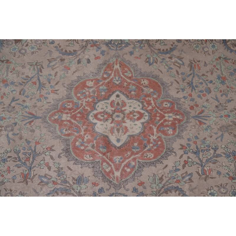 Hand Knotted Oriental 100% Wool Carpet Traditional Floral Greys & Charcoal Tabriz Area Rug - 11' 4'' X 8' 5''