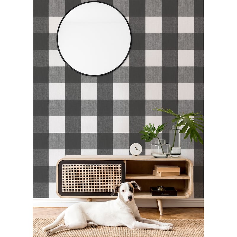 NuWallpaper Charcoal Buffalo Plaid Plaid Peel & Stick Wallpaper