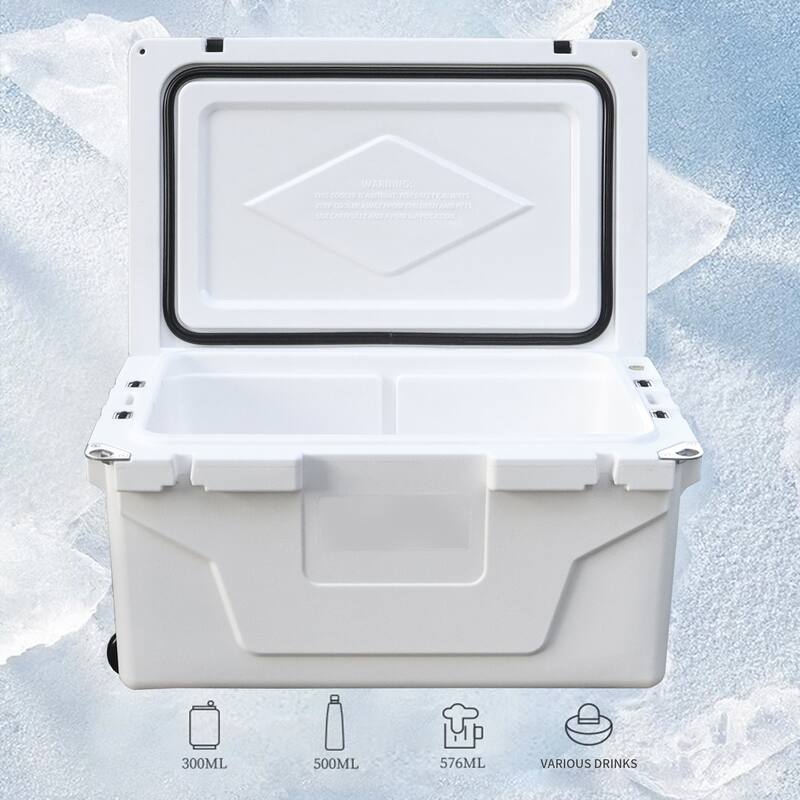 Camping Cooler Beach Cooler Portable Cooler Beverage Cooler with Rope Handles Non-Slip Rubber Pads Bottle Opener and Wheels