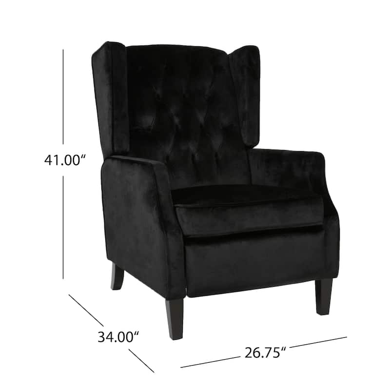 Pushback Recliner Chair with Retractable Footrest, Velvet Wingback Armchair with Rivet Trim,Mid-Century Upholstered Accent Chair