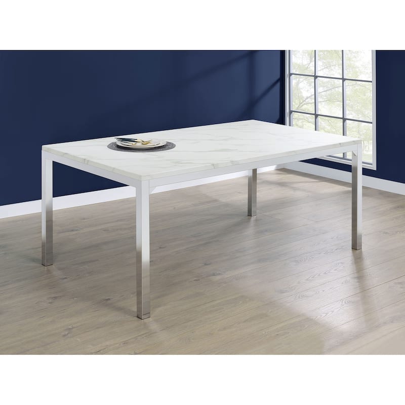 Athena Chrome Rectangle Dining Table with Marble Top