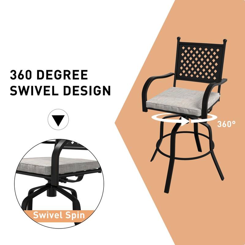 Outdoor Patio Beige Aluminum Swivel Bar Stools (Set of 2)