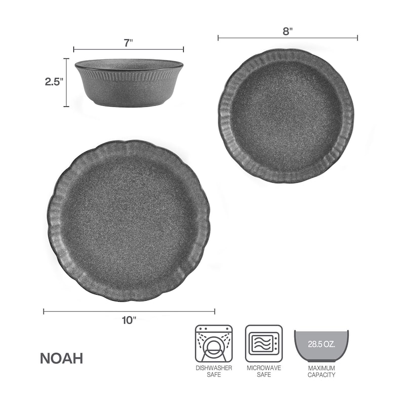Pfaltzgraff Noah 12PC Dinnerware Set, Service for 4, Gray - 12-pc