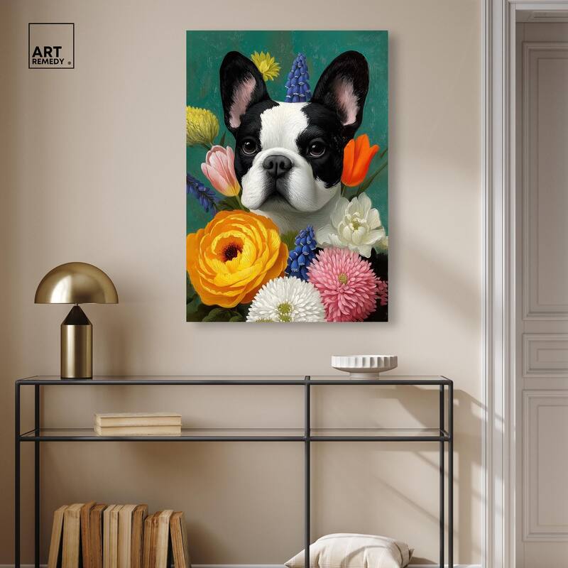 Secret Garden Frenchie Canvas by Art Remedy, Gallery Wrapped