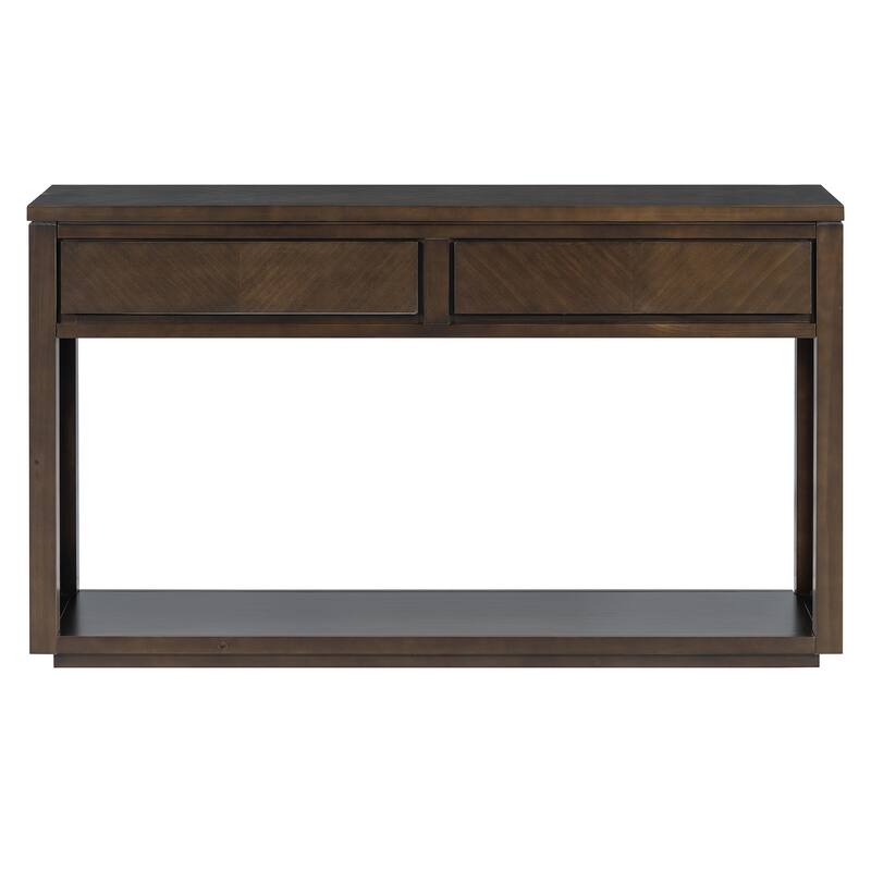 55" Rustic Wooden Entryway Console Table with Storage Drawers & Open Shelf