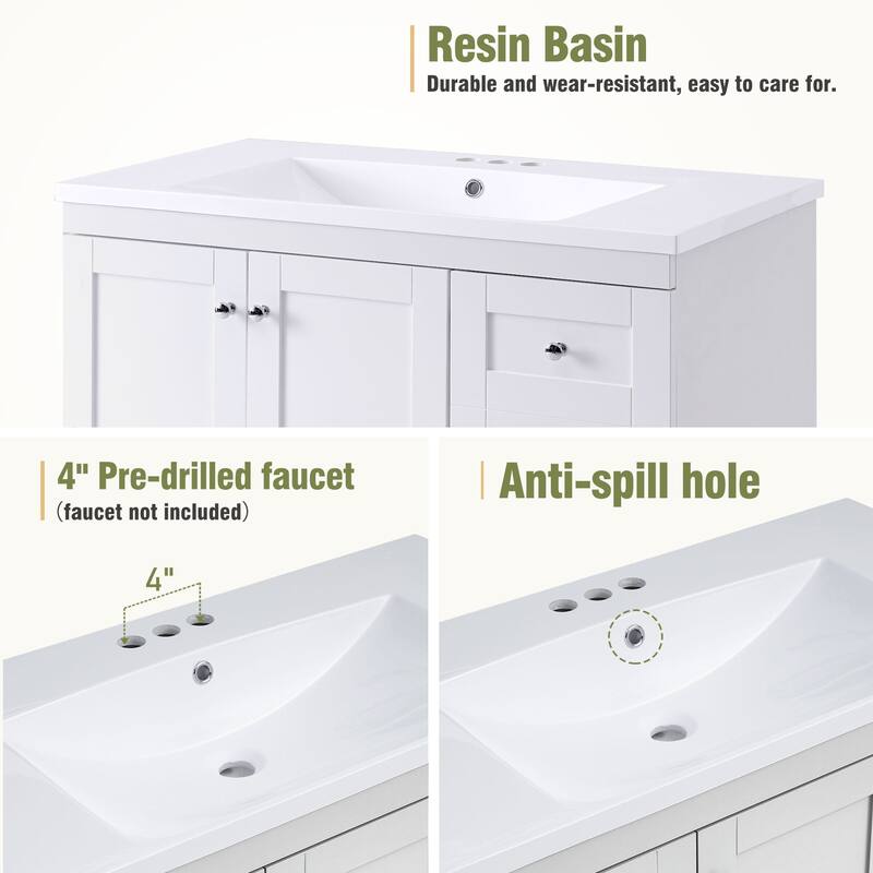 36 inch MDF Freestanding Bathroom Vanity Set with Integrated Resin Sink with Soft Close