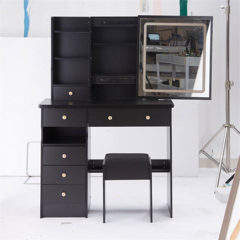 37" Large Vanity Set with LED Mirror and Storage
