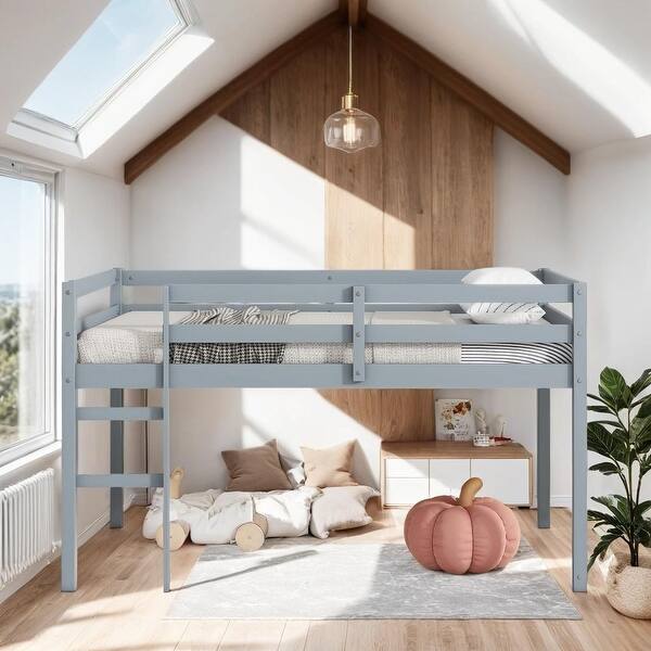 slide 2 of 27, Twin Loft Bed with Ladder, Bed Platform of Strengthened Slats, Grey Grey