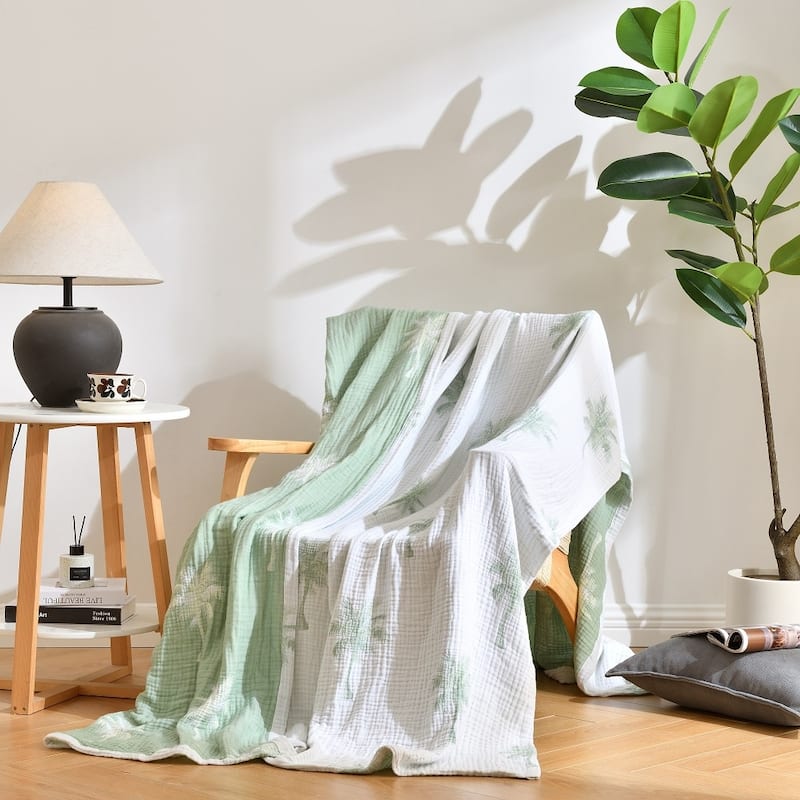 Vintage Cotton Muslin Throw Blanket, Reversible, Breathable for Indoor/Outdoor Use, Picnics, Bedding, or Chair Cover