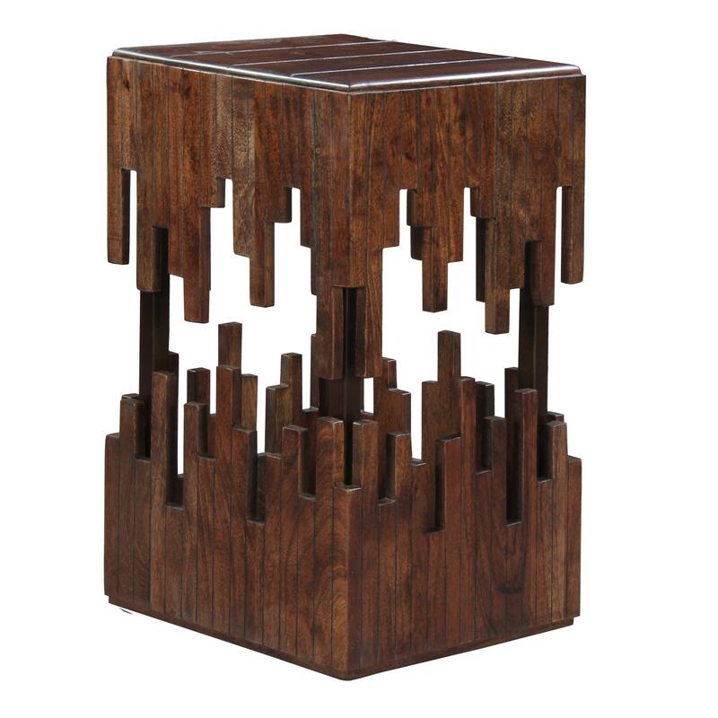 15 in. Brown Square Wood End Table with Slatted Design