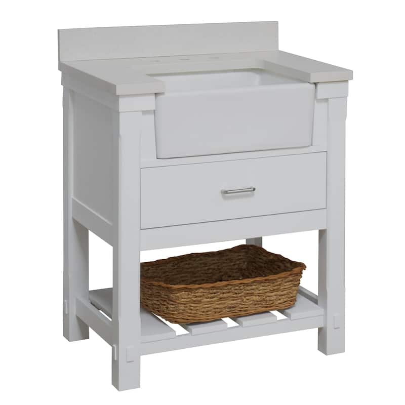 KitchenBathCollection Charlotte 30" Farmhouse Bathroom Vanity with Quartz Top