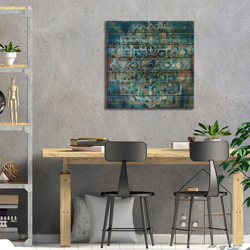 Mandala in Blue II Print On Wood by Danhui Nai MultiColor Bed Bath