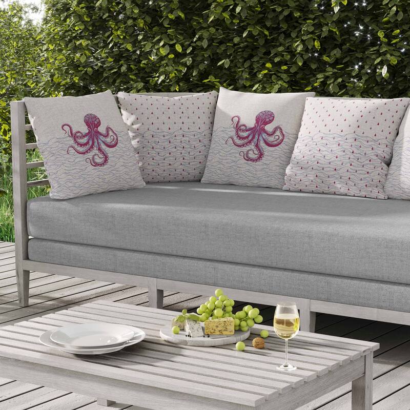 Oceanic Octo Art Indoor/Outdoor Reversible Throw Pillow White and Hotpink