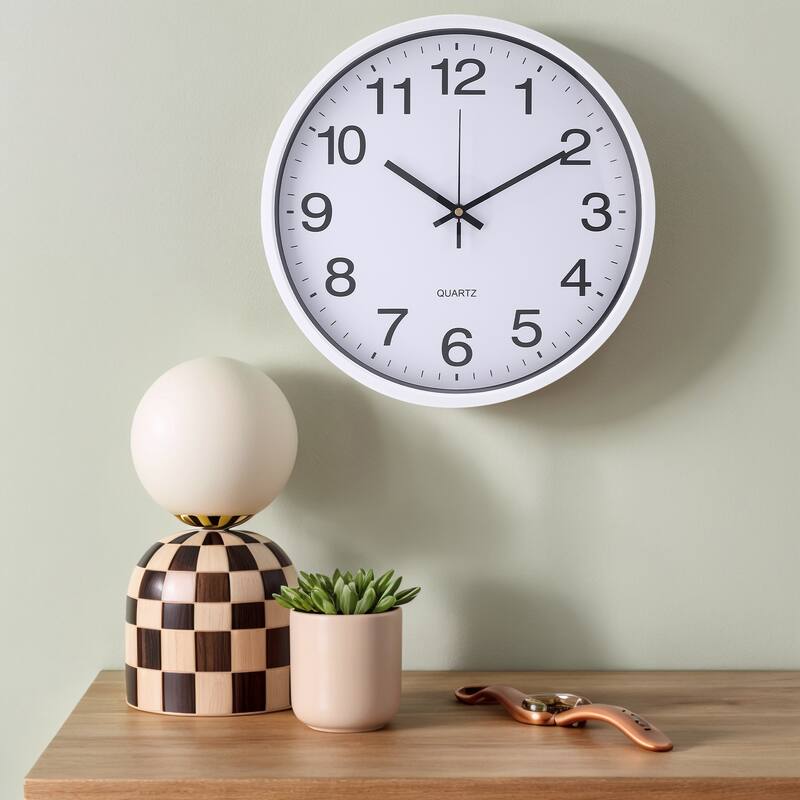 Simple Wall Clock, Big Number, Silent Non-Ticking Modern Battery Operated Clocks, for Office, Home, Bedroom 14x14x1.8 Inch - White