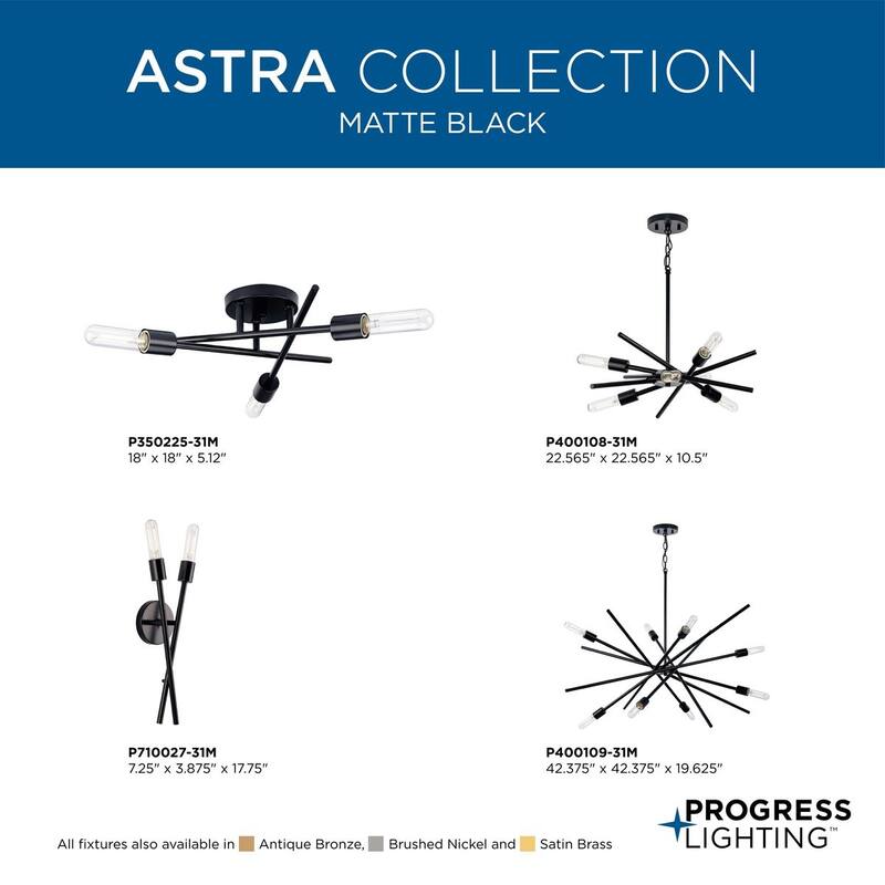 Astra Collection Two-Light 18" Matte Black Modern Wall Bracket - 7.25 in x 3.875 in x 17.75 in