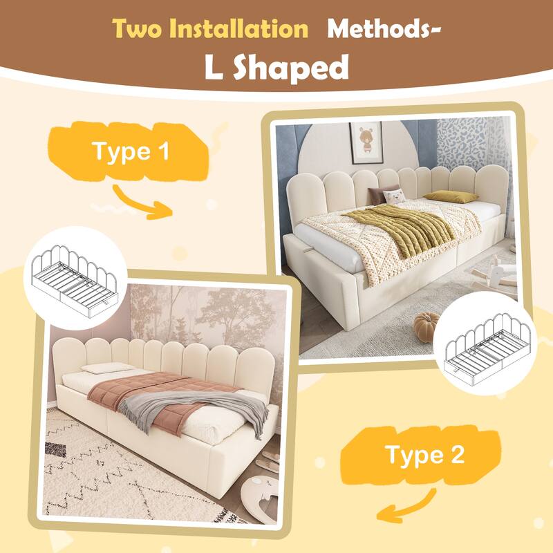 Roomfitters Upholstered Twin Size Ottoman Daybed with Storage, Sofa Bed with Metal Slat Frame, Velvet