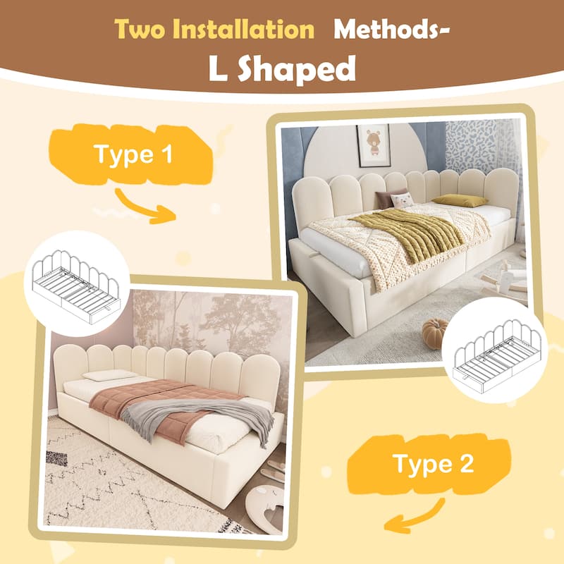 Twin Size Daybed Upholstered Platform Bed L-shaped Single Sofa Bed, with Hydraulic Storage or Pull-Out Bed, Velvet Fabric