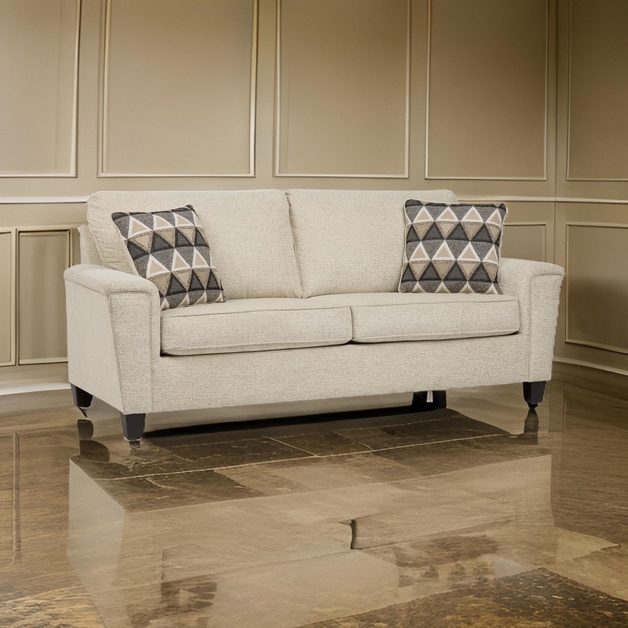 Abin 89 Inch Queen Sofa Sleeper, 2 Throw Pillows, Cream Chenille Polyester