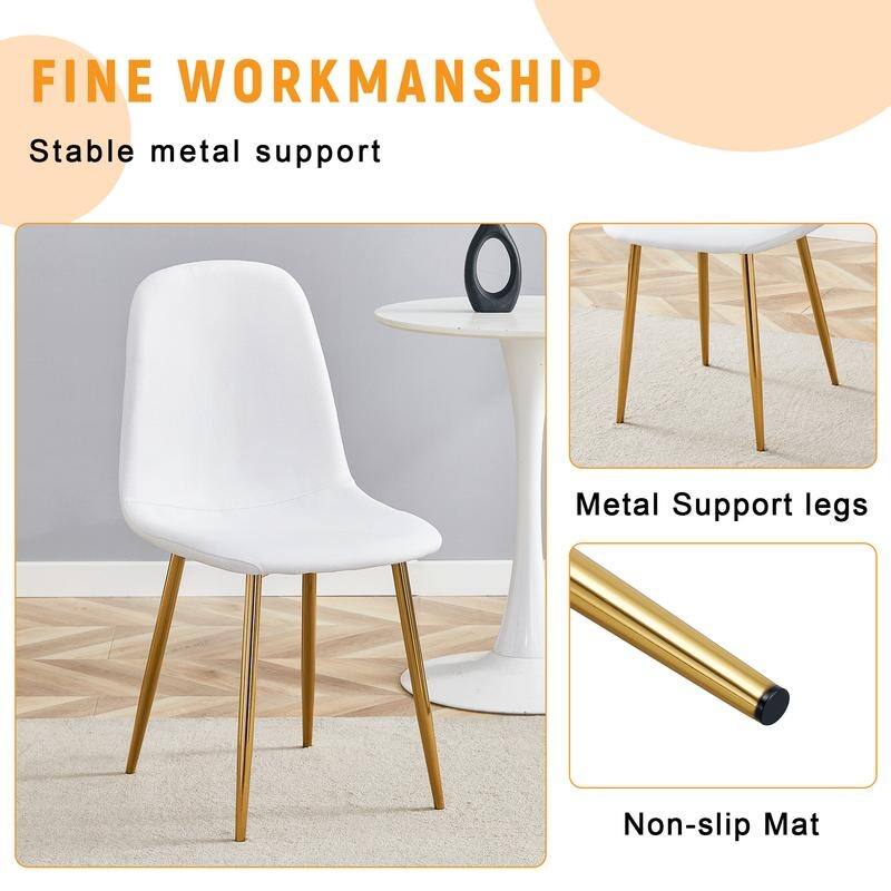 Set of 4 Modern Dining Chairs - Breathable Linen-Cotton Upholstery & Sturdy Integrated Metal Legs