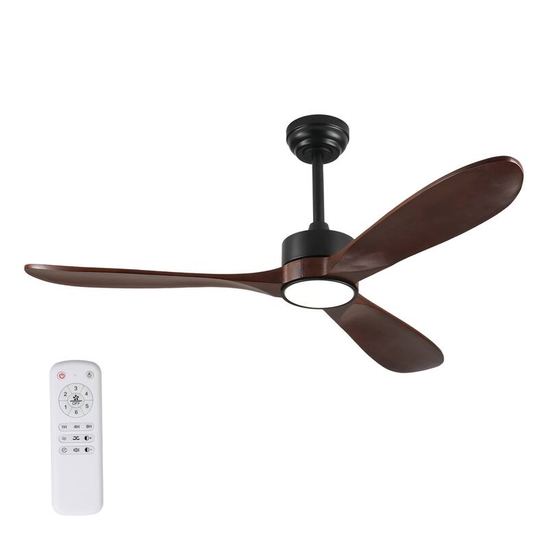 52 Inch Ceiling Fan with Light, 3 Solid Wood Blades,Remote Control,6-speed Reversible DC Motor - Black,Walnut - Black,Walnut