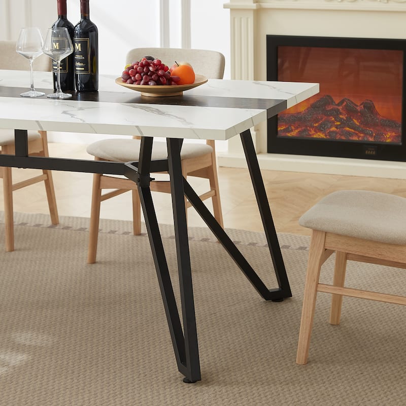 Elegant 70.9" Rectangular Dining Table – Premium Marble-Grain Waterproof Surface, 8-Seater Design with Adjustable Height Legs‌.